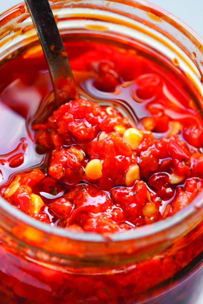 Making Chilli Oil With Fresh Chillies And Garlic